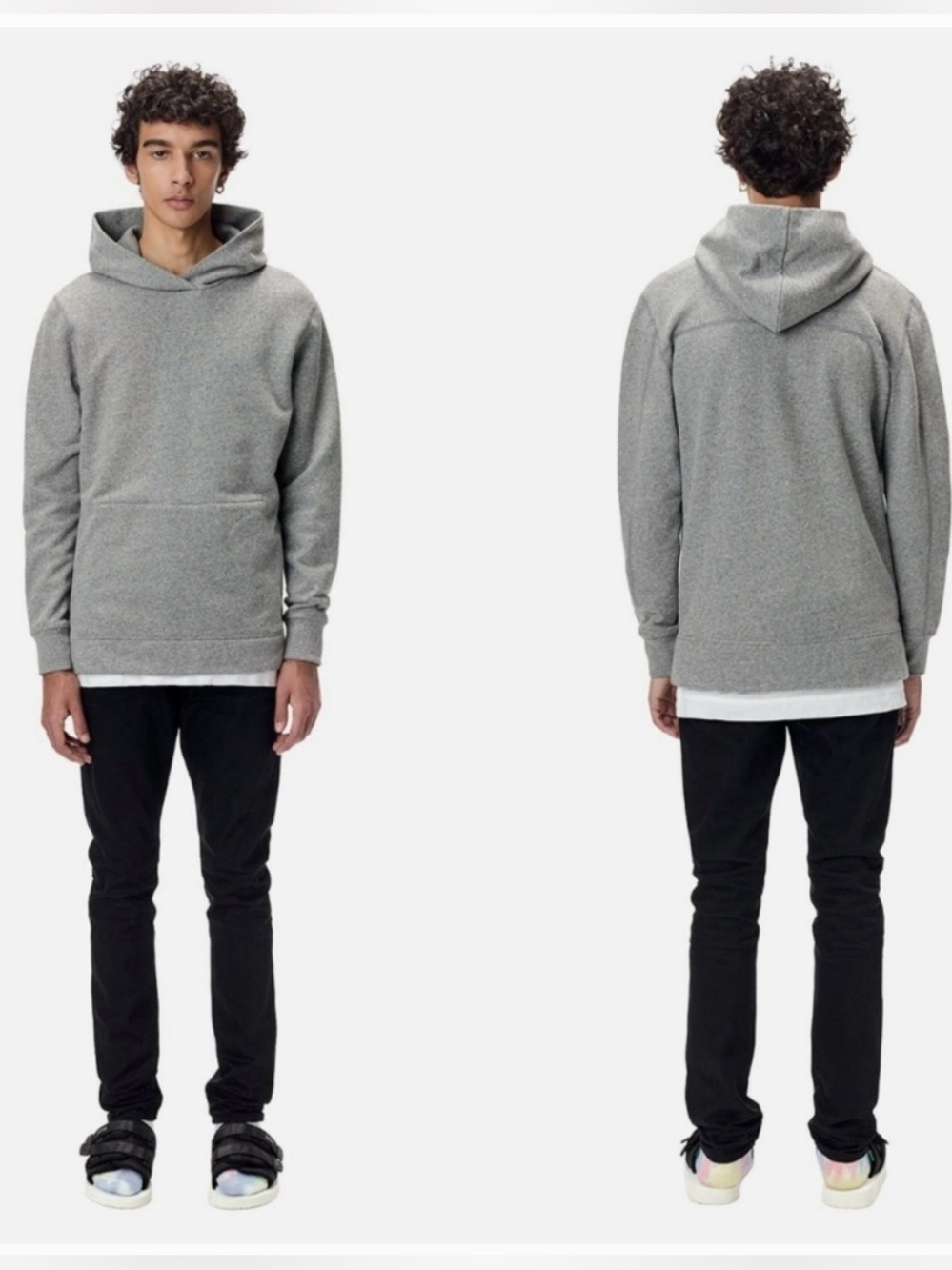 John Elliott Light Gray Villain Pullover Hoodie with White Trim.Skim Fit. M